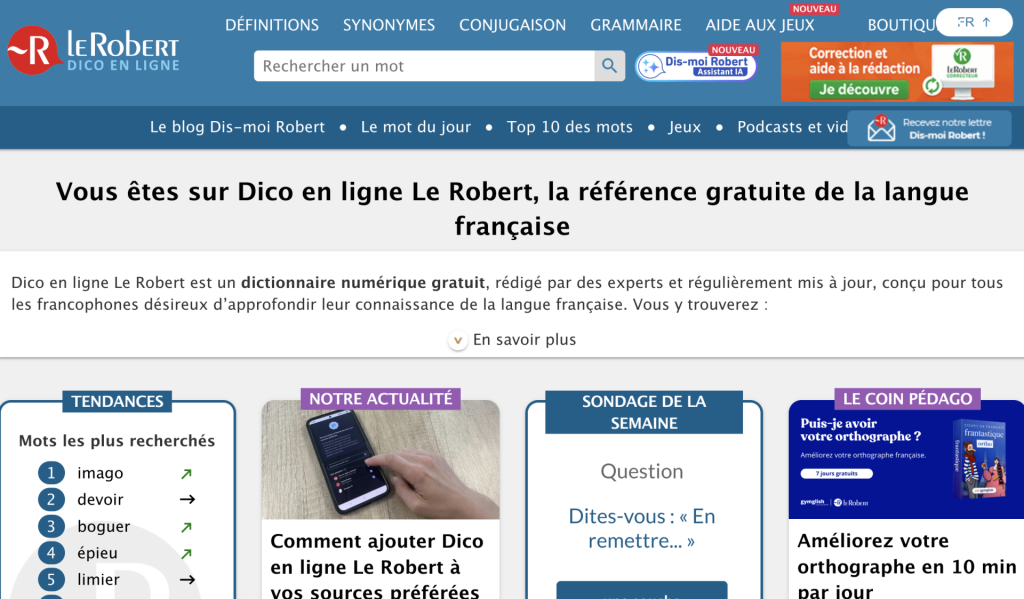 Dico en ligne Le Robert, dictionnaire fran&ccedil;ais gratuit