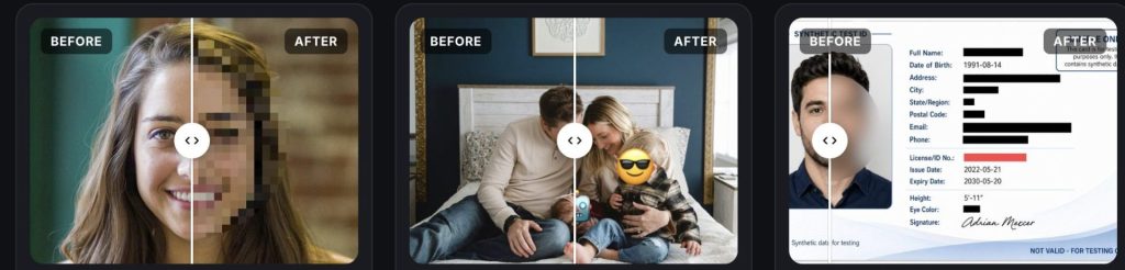 flou, pixelisation, bloc noir et émoji sur Redacted