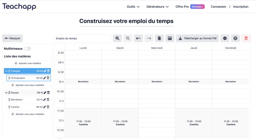 générateur gratuit emploi du temps scolaire