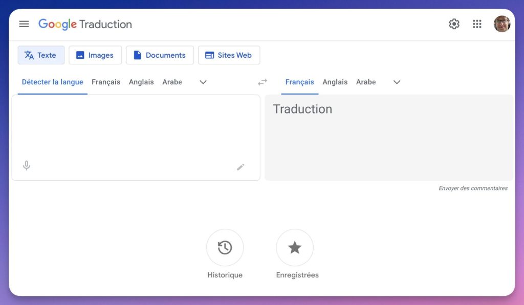 traduction en ligne avec google interface