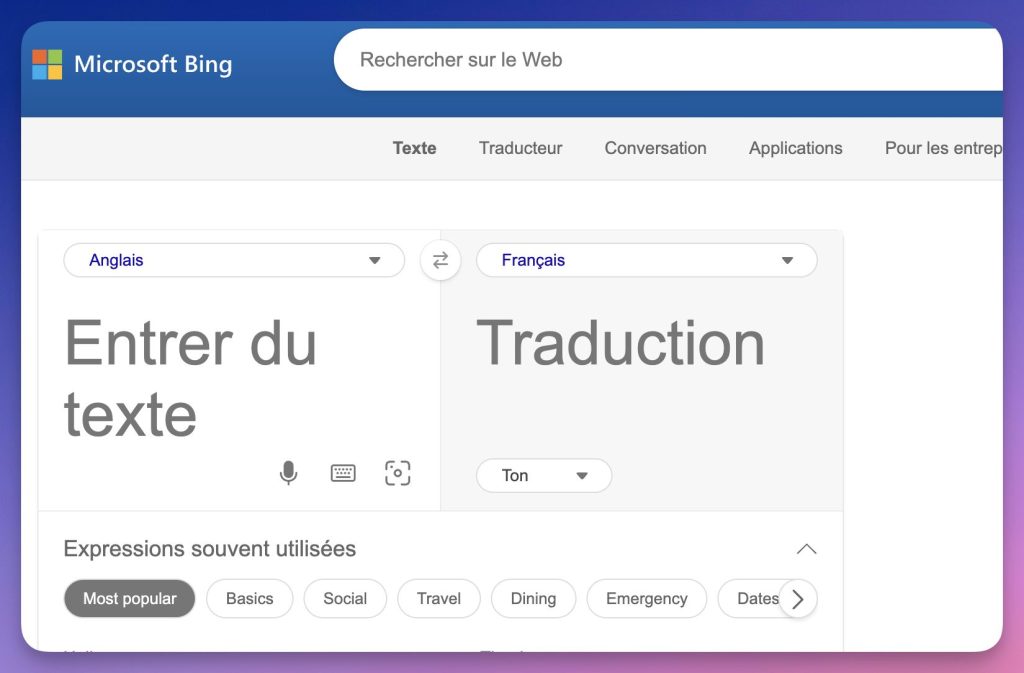 Traduction via Microsoft image