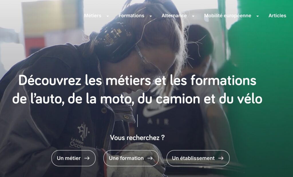 page web des métiers services de l'automobile