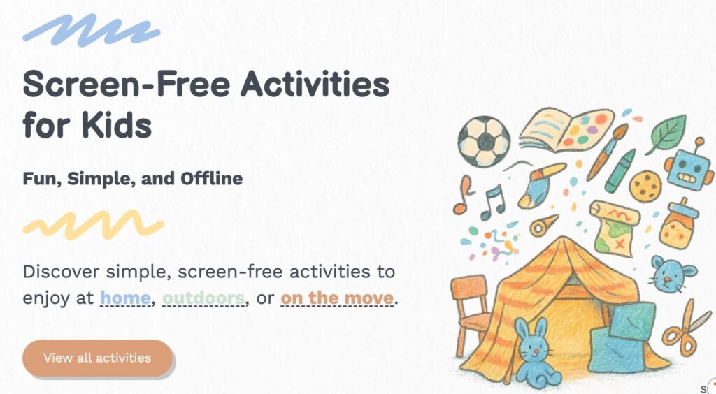 page d'accueil d'acivités sans écrans pour les enfants