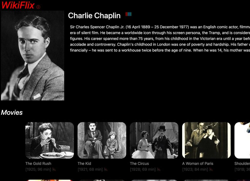 fiche dédiée a chaplin sur wikiflix