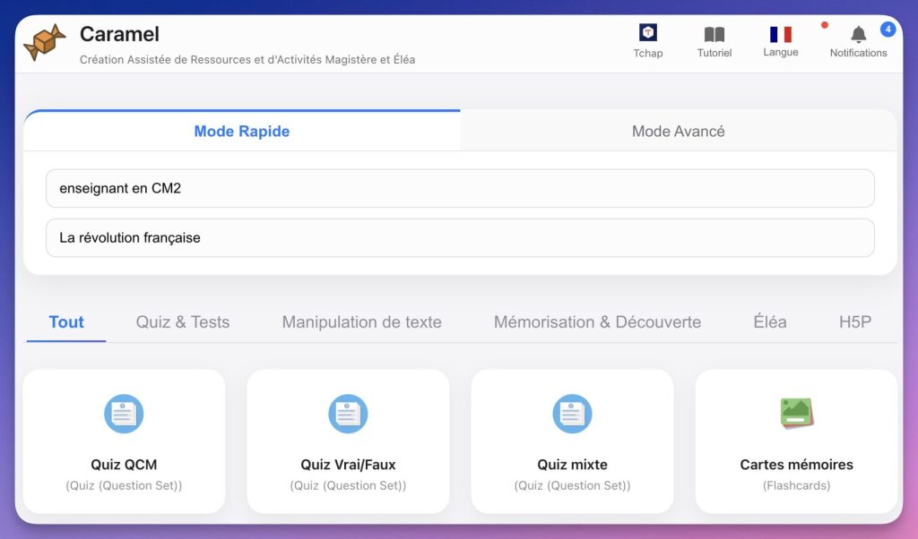 Interfaz de caramelo para crear actividades H5P