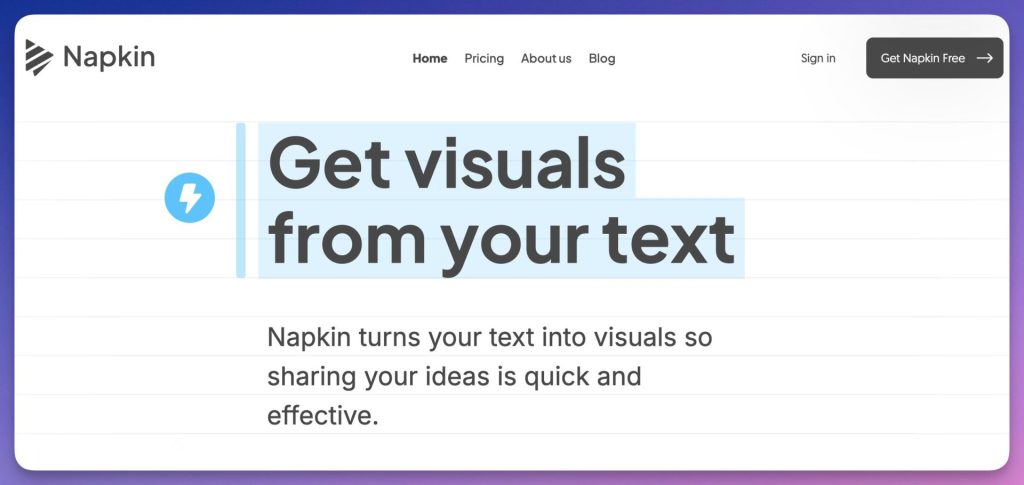 Generate visules from text with Napkin