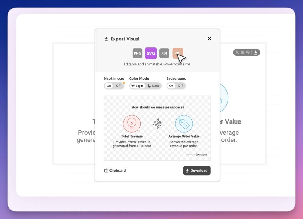 Export formats in Napkin