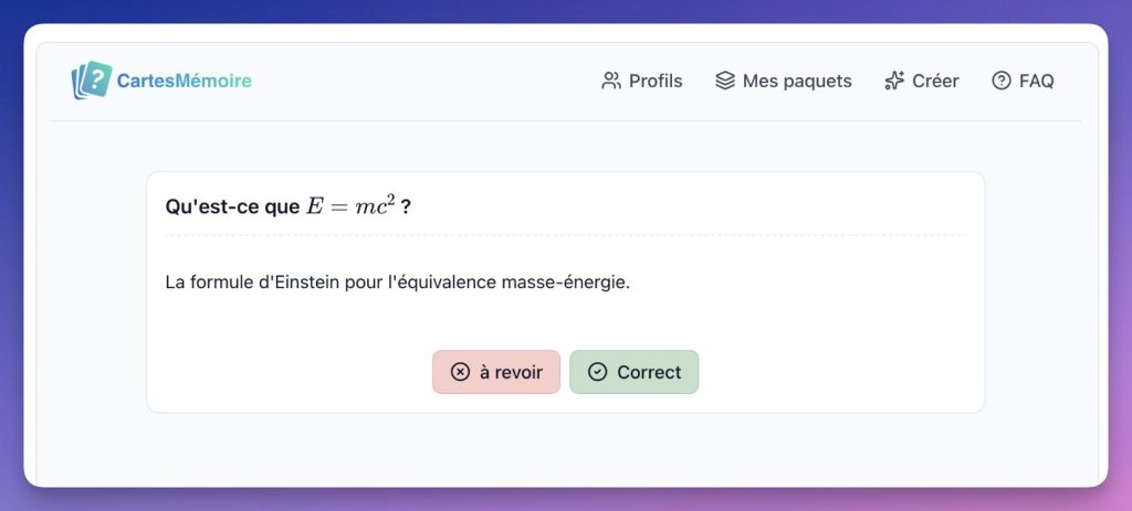 example of flashcard created with memory cards