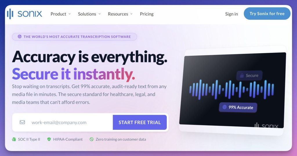 Transcription audio en texte Sonix