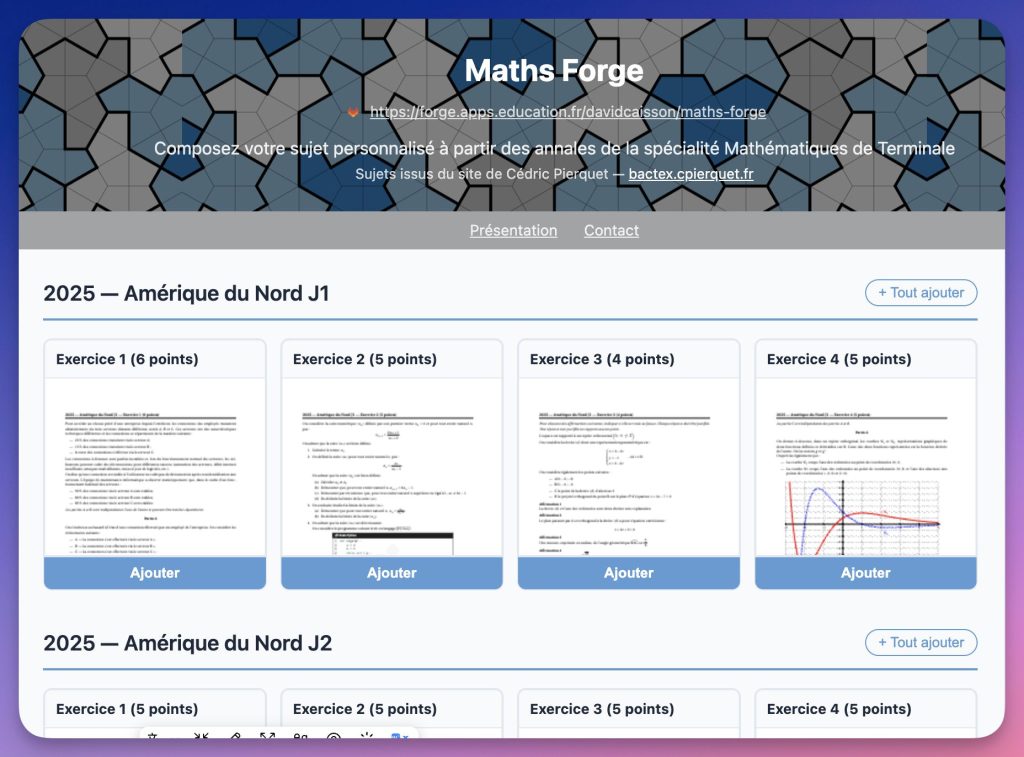 Créer sujet bac maths personnalisé