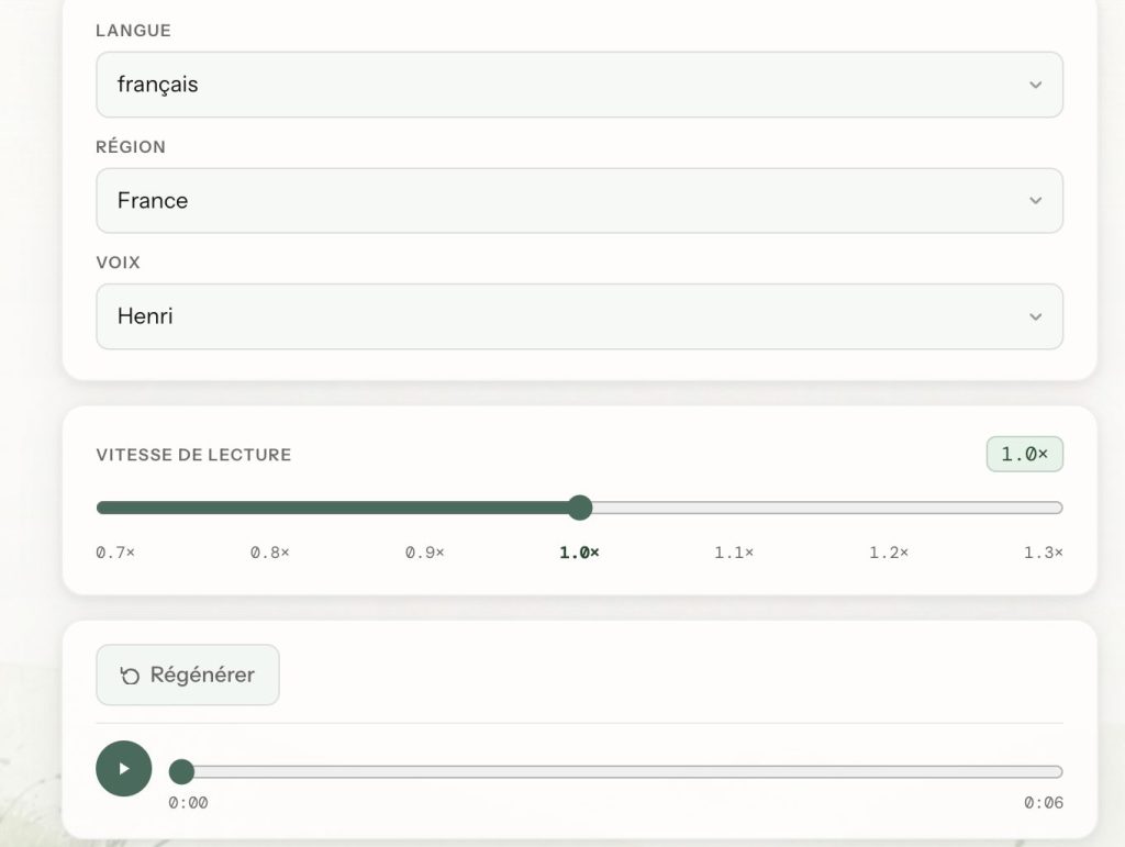vitesse de lecture de l'audio depuis le texte