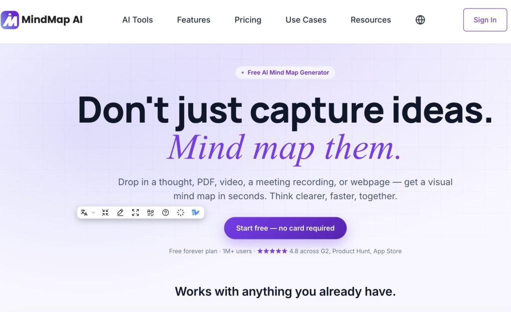 MindMap AI page d'accueil