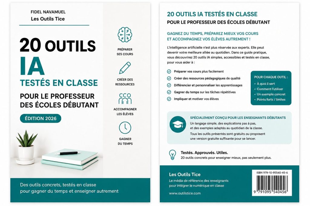 couverture et quatrieme de couverture du livre 20 outils IA pour le professeur des écoles
