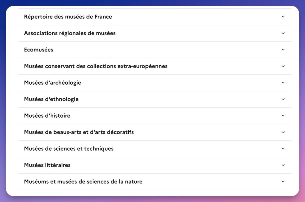 French museums sorted by categories