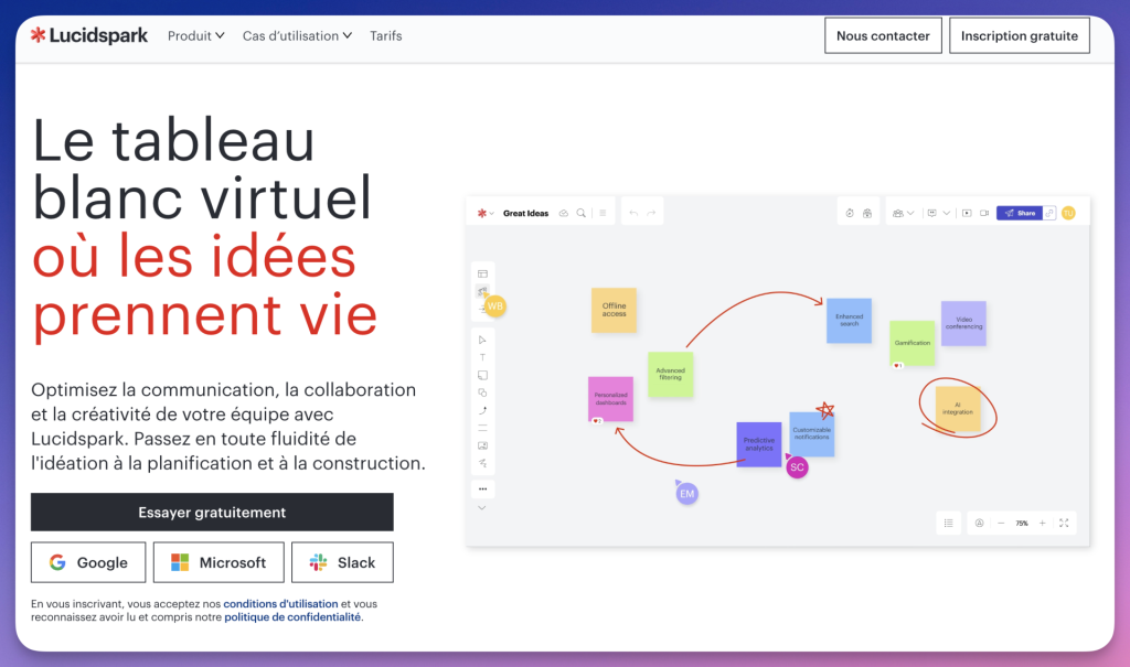 LucidSpark tableau blanc collaboratif pour la formation