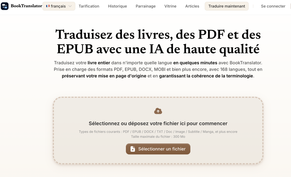 booktranslator traduire un PDF avec l'A