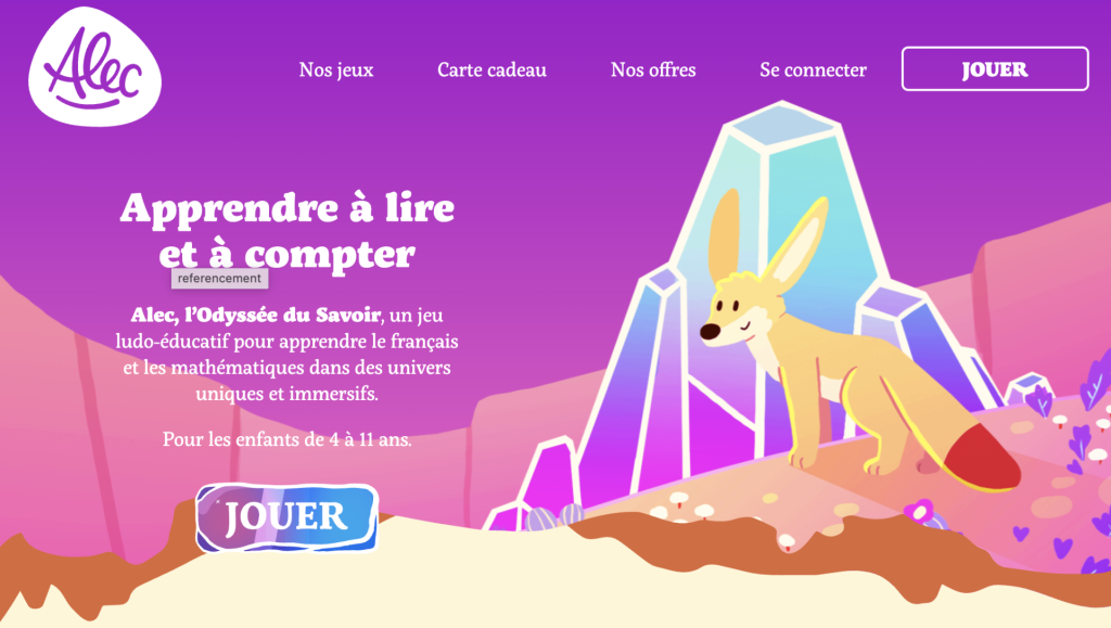 Plateforme de jeux éducatifs pour le primaire, Alec