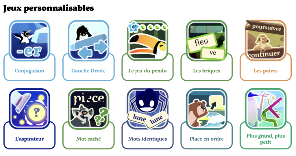 jeux primaire personnalisables maths u français