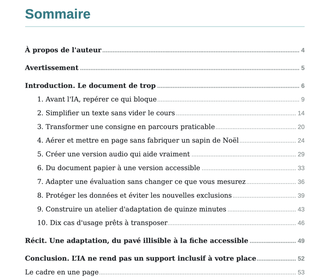 sommaire ebook ia et eleves dys